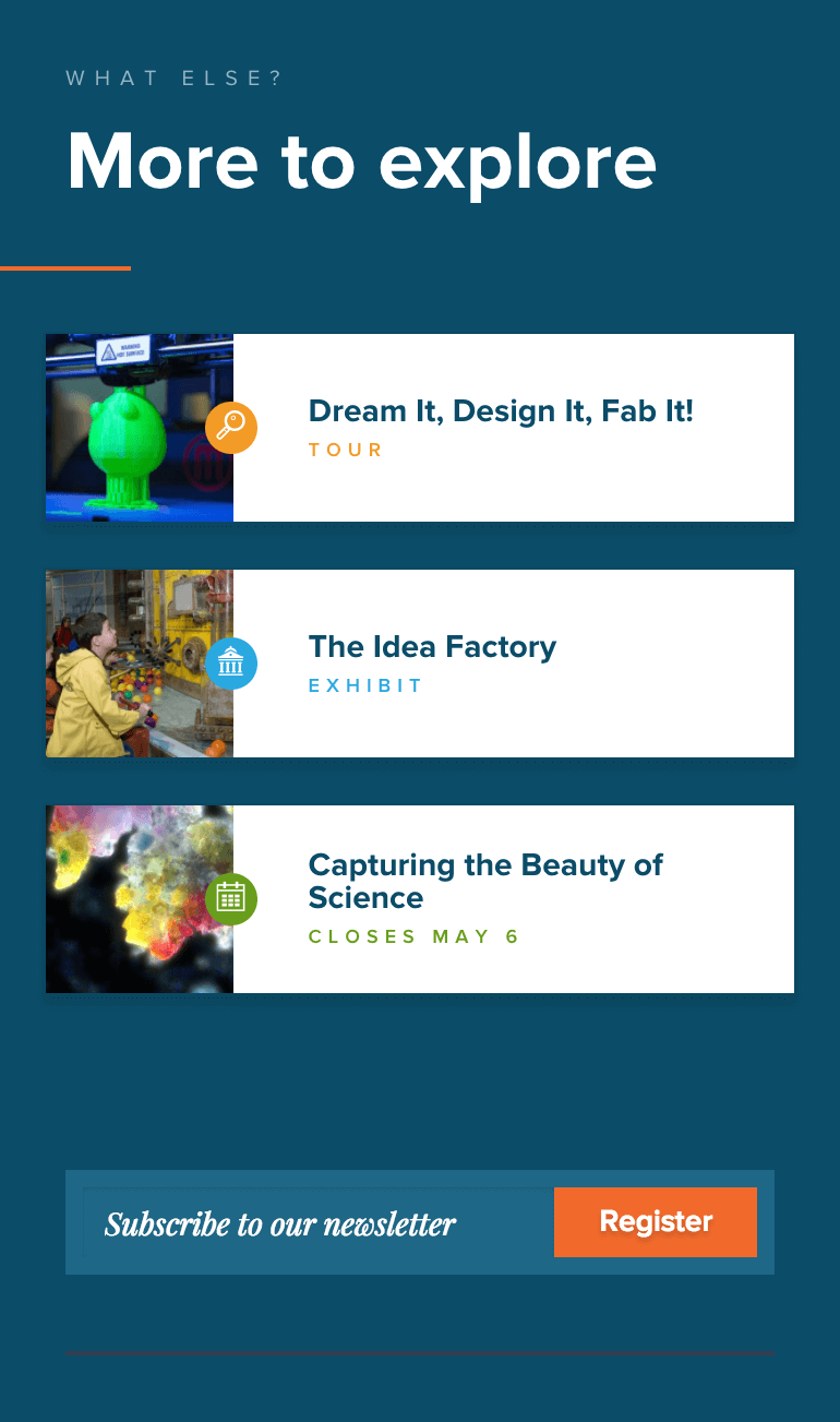 Museum of Science & Industry's website design presents clear next steps